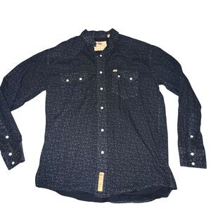 Larry Mahan Western Pearl Snap Shirt Mens L Black Floral Cowboy Rodeo Vintage